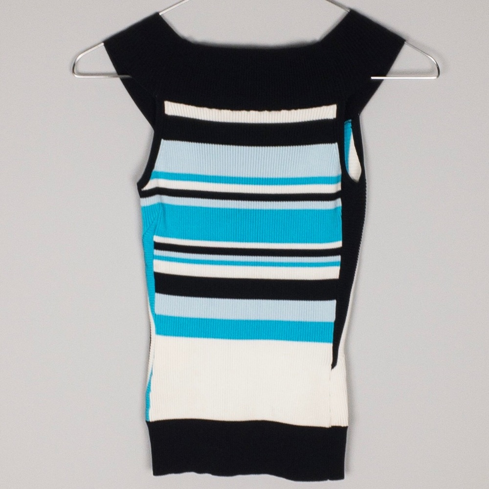 Bebe Off shoulder boat neck striped top blue B - Picture 2 of 8